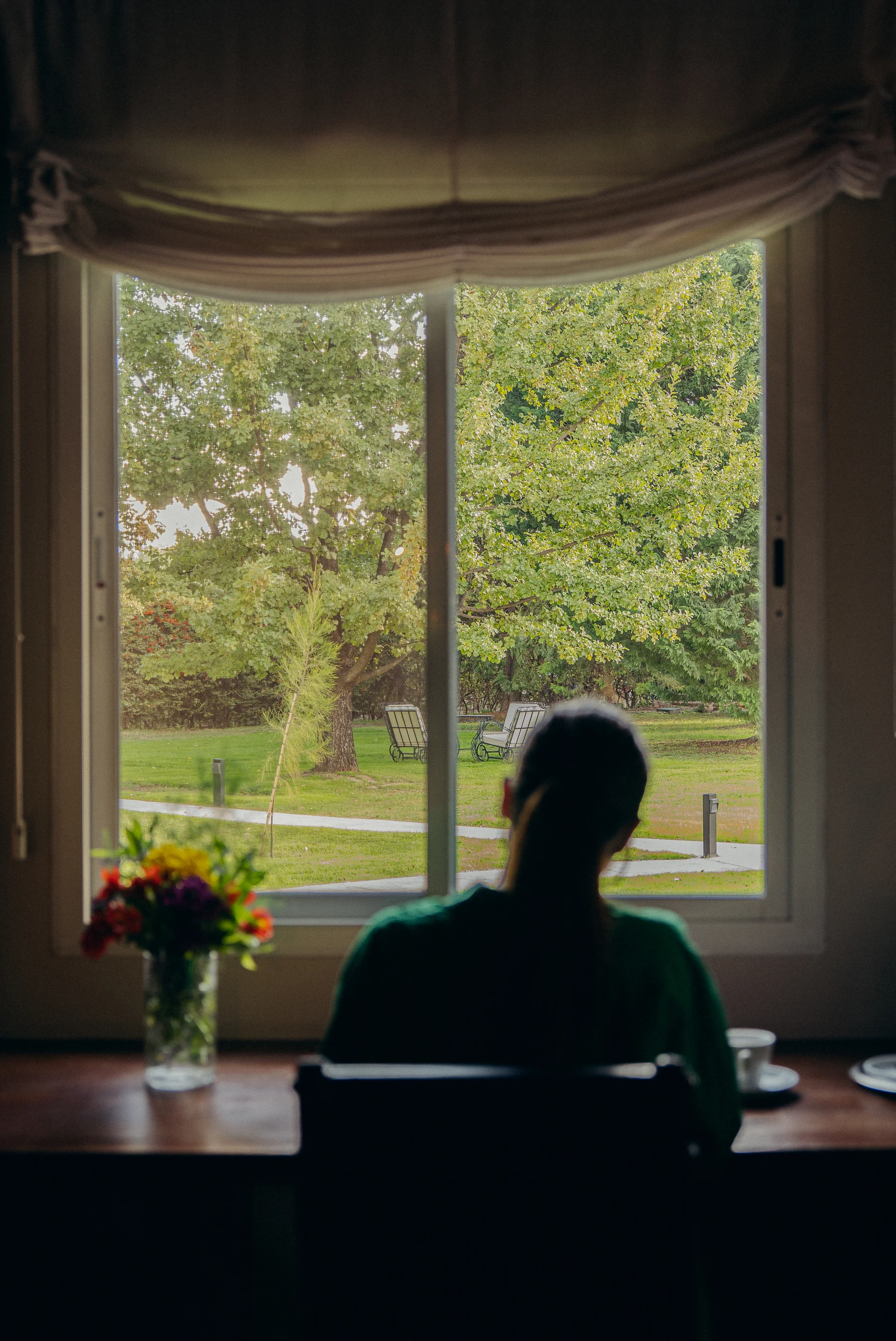Desk by the window, looking onto the garden